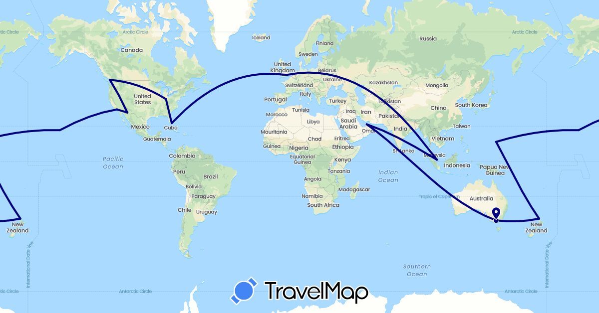 TravelMap itinerary: driving in United Arab Emirates, Australia, Canada, United Kingdom, New Zealand, Singapore, United States (Asia, Europe, North America, Oceania)